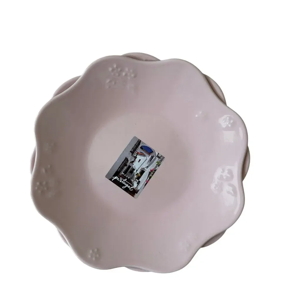 Matceramica  Portugal Pink Ceramic Plates 8in Floral Embossed Set of 2 NEW